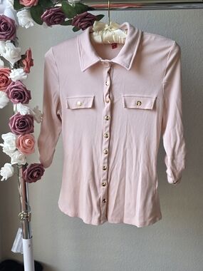 Guess Blush Pink Button-Front Shirt with Gold Buttons